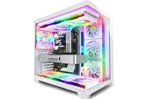 MUSETEX Y6 PC Case, Pre-Installed 7 Infinity Mirror PWM ARGB Fans, ATX Mid Tower Computer Case, Gaming PC Case with Type-C, 2