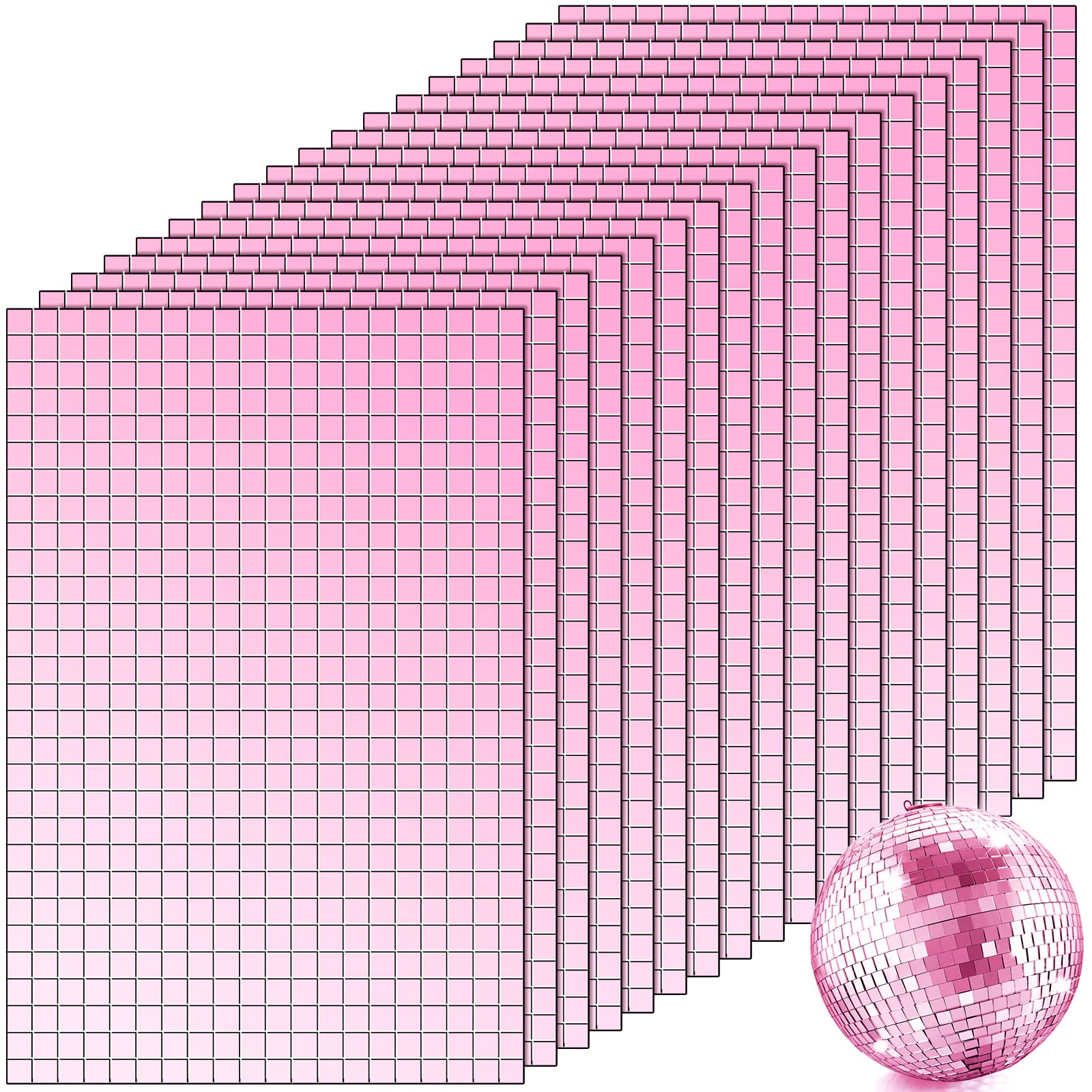 Photo 1 of 10800 Pcs Self Adhesive Mirrors Mosaic Tiles Glass Square Mirror Tiles Disco Ball Mirror Stickers for DIY Craft Decorations, 5 x 5 mm (Pink)