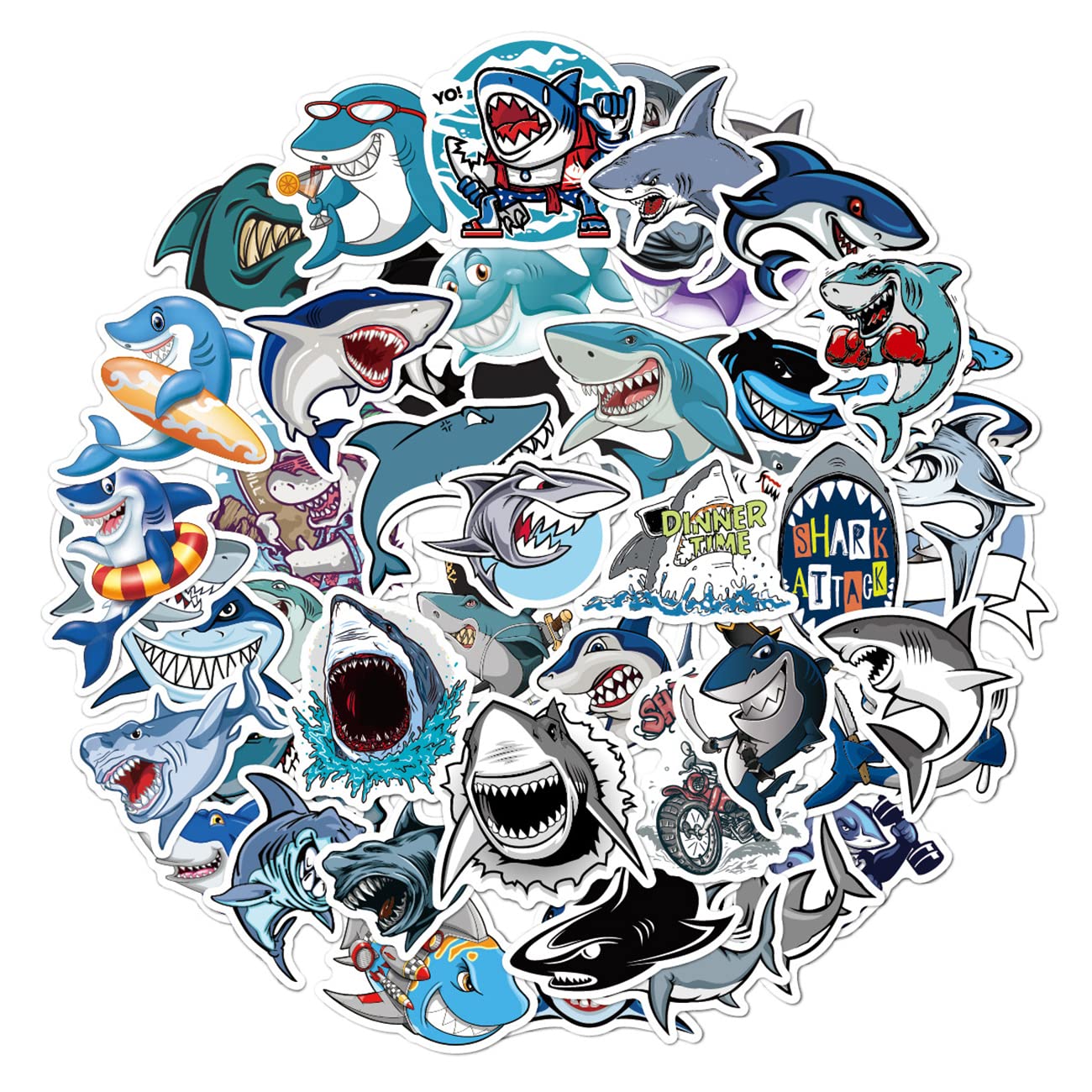 Shark Stickers, Cool Animal Gift for Kids Teen Adult, Lovely Waterproof Vinyl Decals for Laptop Water Bottles Skateboard Bike Car Helmet Luggage Guitar Scrapbook Phone Pad [50PCS]