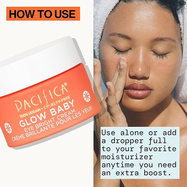 PACIFICA GLOW BABY BRIGHTENING EYE CREAM – VITAMIN C UNDER EYE CREAM FOR DARK CIRCLES & PUFFINESS, CAFFEINE-INFUSED EYE BRIGHTENER FOR TIRED EYES FRAGRANCE-FREE 0.5 OZ CLEAN VEGAN DERMATOLOGIST TESTED