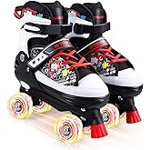 Kids Roller Skates, 4 Size Adjustable Quad Skates with All Light Up Wheels, 10C to 8 Rollerskates for Toddlers, Beginners, Boys, Girls, Outdoor, Indoor