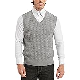 Kallspin Men’s Cable Knit Sweater Vest Pure Cotton V-Neck Sleeveless Knitted Pullover for Fall Winter
