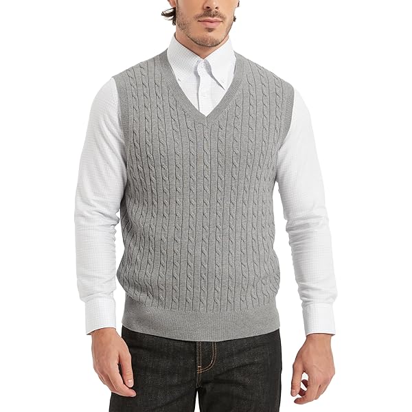 Kallspin Men's Wool Blended Cable Knit Vest Sweater V Neck Relaxed