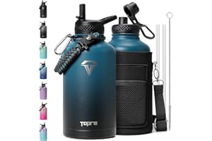 Topre 64 oz Insulated Water Bottle,Half Gallon Water Flask Stainless Steel Vacuum, Cold for 48 Hrs,BPA-Free & Leakproof -with Paracord Handle, Strap,Straw Spout Lids,Large Jug for Gym,Indigo Black