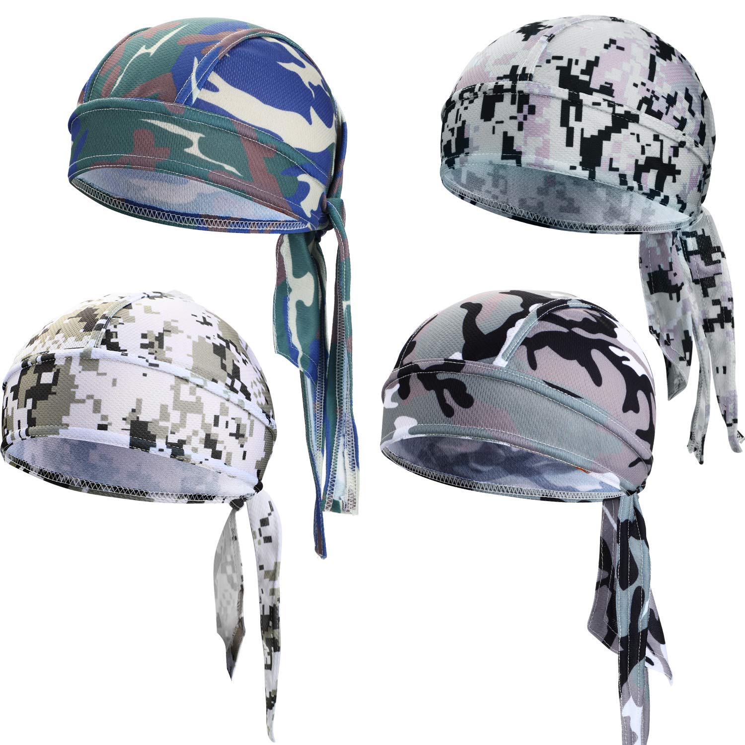 Chuangdi Sweat Wicking Beanie Cap Skull Cap, Quick-drying Pirate Hats for Men and Women (Camouflage Caps, 4 Packs)