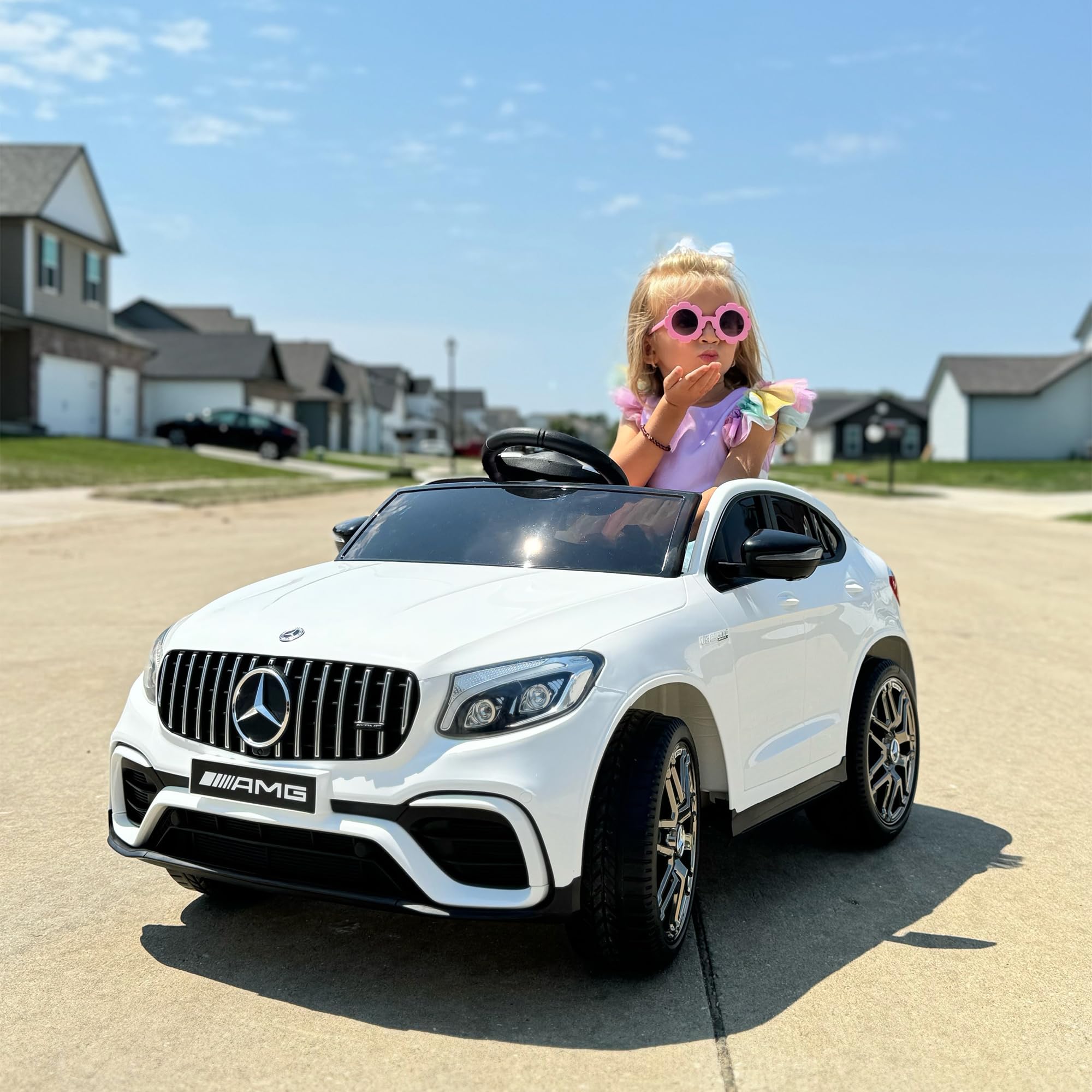 Aosom 12V Toddler Ride On Car with Remote Control, Mercedes Benz AMG GLC63S Coupe, Electric Car with 2 Speed, MP3 Player, Light, Horn, Songs, Suspension, White