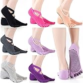 SATINIOR 7 Pairs Yoga Toe Socks with Grip Women Non Slip Sticky Full Toe Socks for Pilates, Ballet, Dance, Barefoot (Multi Colors)