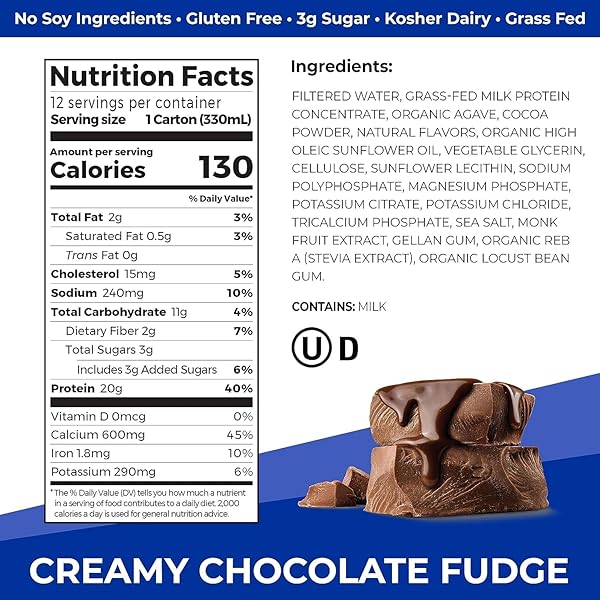 ORGAIN CLEAN PROTEIN SHAKE, GRASS FED DAIRY, CREAMY CHOCOLATE FUDGE – 20G WHEY HIGH PROTEIN, KOSHER, READY TO DRINK, LOW NET CARBS, GLUTEN FREE, NO SOY INGREDIENTS, 11 FL OZ (PACK OF 12)