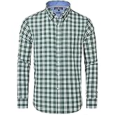 Alimens & Gentle Men's Plaid Button Down Shirts Cotton Long Sleeve Dress Shirts Regular Fit Gingham Shirts