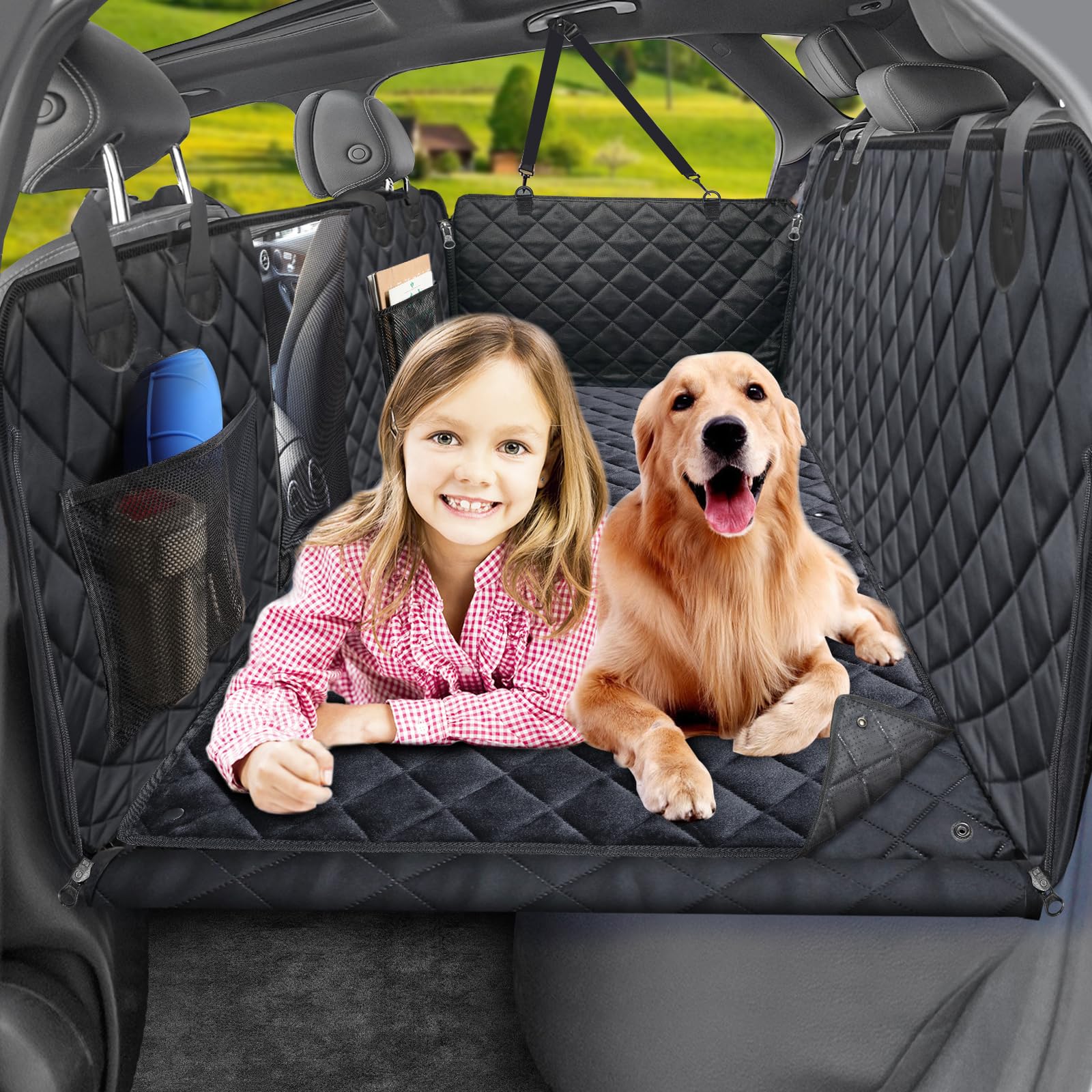 URPOWER Dogs Back Seat Extender with Non-Slip Blanket - Hard Bottom Dog Car Seat Cover & Removable Dog Bed Mat, Waterproof Dogs Hammock for Car, SUV, Pet Backseat Protector Holds 550lbs Image