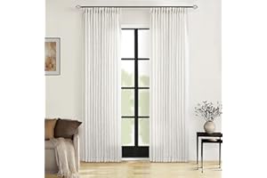 TWODRAPES 90 Inch Pinch Pleated Linen Curtains 2 Panel Set for Living Room Cream Natural Thick Linen Textured Drapes 90 Inches Long Pinch Pleat Drapes Birch Ivory Semi Sheer Curtain for Dining Bedroom Office