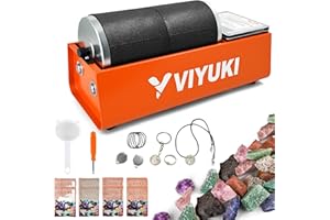 VIYUKI Professional Rock Tumbler Kit - Double Drum 6LB Lapidary Polisher for Adults (Double Barrel), Includes Rough Gemstones, 8 Polishing Grits, Jewelry, Learning Guide, Great Stem Science Kit