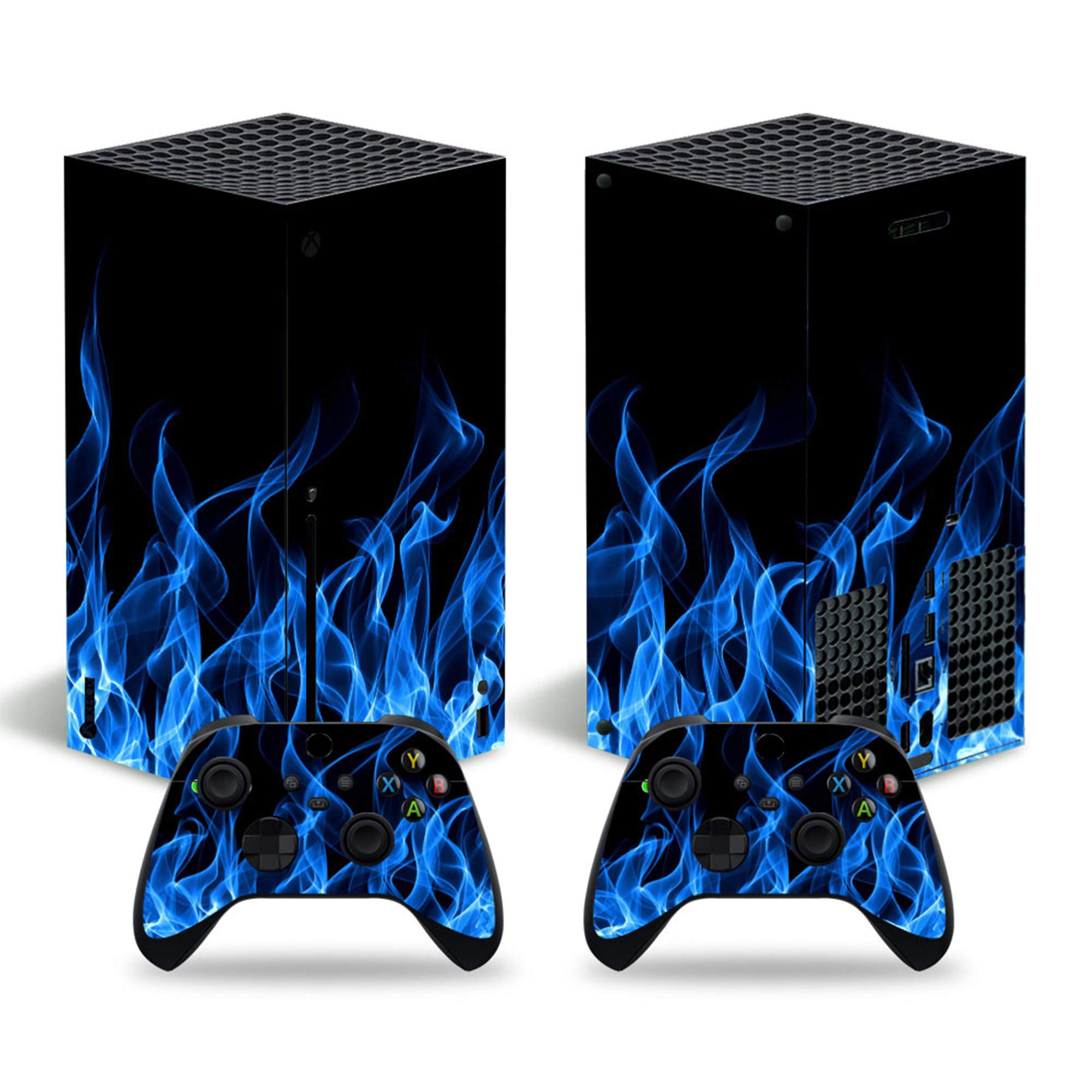 Xbox Series X Stickers Full Body Vinyl Skin Decal Protective Cover for Microsoft Xbox Series X Console and Controllers (Blue fire)