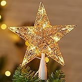 Christmas Star Tree Topper, Plug in 3D Twined Golden Star Metal Hollow Designed Christmas Tree Topper Decorations 9 inch,Built in 10 Bulbs for New Year Holiday Home Office Indoor