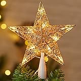 Christmas Star Tree Topper, Plug in Gold Glittered