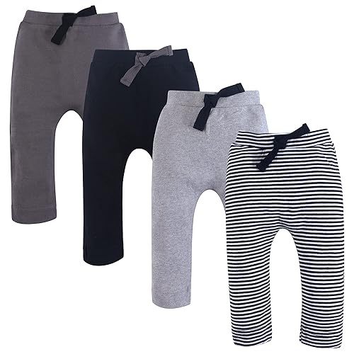 Touched by Nature Unisex Baby Organic Cotton Pants, Black Gray, 6-9 Months
