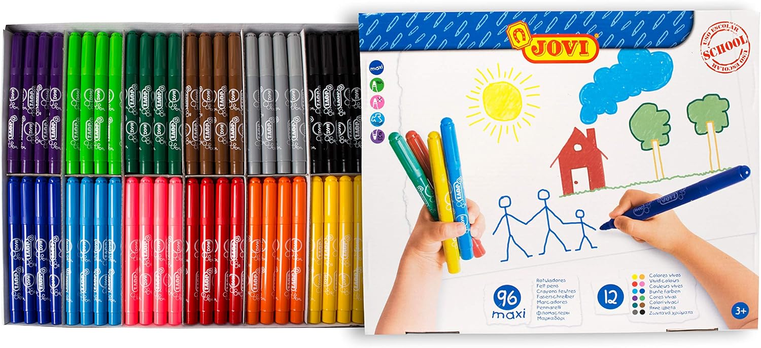 Jovi Thick Felt Tip Pens 5.8mm Washable Push Resistant Tip Bulk Pack of 96, assorted colours - Image 3