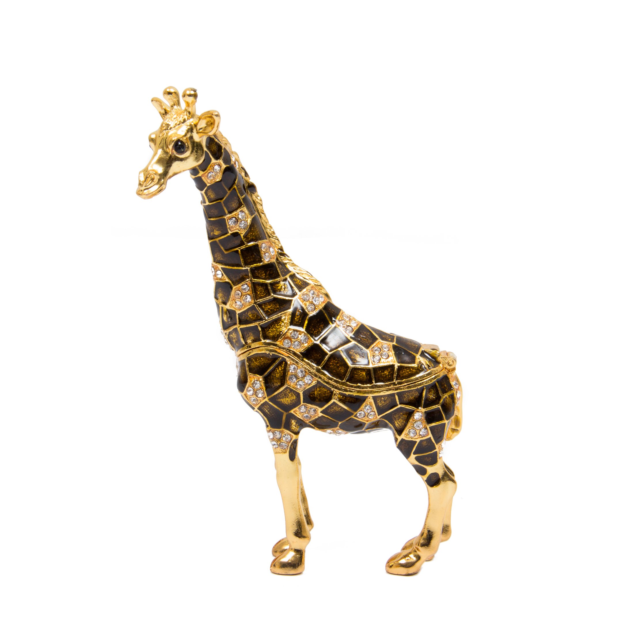 QIFU Vintage Style Hand Painted Giraffe Shape Jewelry Trinket Box With Rich Enamel And Sparkling Rhinestones