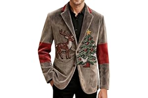 Men's Ugly Christmas Blazer Corduroy Jacket Slim Fit Holiday Party Jacket One Button Xmas Print Business Office Blazers