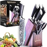Knife Set, 7-Piece Kitchen Knives Set with Block Professional Stainless Steel Knives Set for Kitchen Damascus Knives Set with Built-in Knife Sharpener for Chef's Family