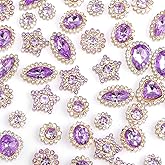 50 PCS Sew on Rhinestones Mixed Shapes Glass Light Purple Rhinestones Sew on Crystal Gems Mental Flatback with Gold Claw for Jewelry Crafts Clothes DIY Craft Shoes Dress Jewelry Making