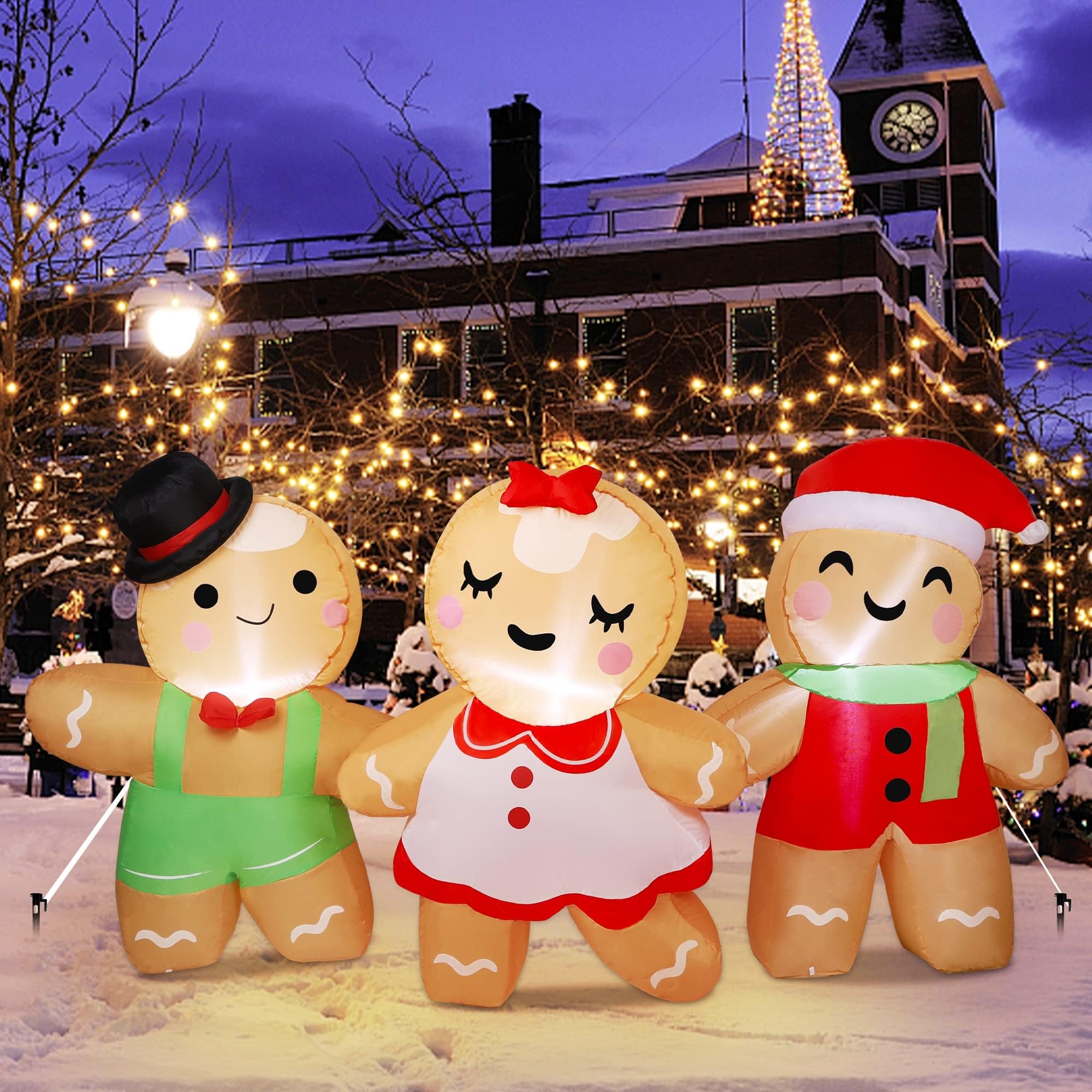 Photo 1 of Joliyoou 8FT L Christmas Inflatable Decoration, Set of 3 Blowup Gingerbread Man Hand in Hand, Adorable Xmas Inflatable Ginger Bread Man for Winter Holiday Outdoor Indoor Decor