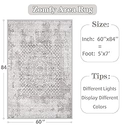 Area Rug 5x7 Vintage Rug: Washable Indoor Medallion