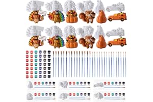 Foilswirl 24 Set Thanksgiving Turkey Ceramic to Paint Thanksgiving DIY Painting Kit Paint Your Own Fall Pumpkin Crafts Unpainted Turkey Figurine Plaster with Brushes Bags for Decor Party Favor Gifts