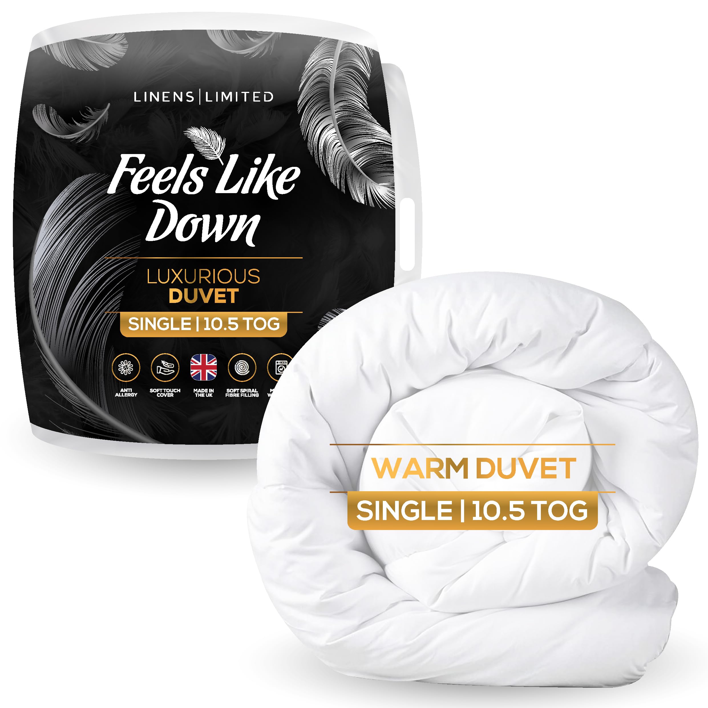 Linens Limited Single Duvet 10.5 Tog, Made in the UK, Feels Like Down, Luxurious Quilt, Soft and Comfy, Ultra-Fine Siliconised Hollowfibre, Machine Washable (White)
