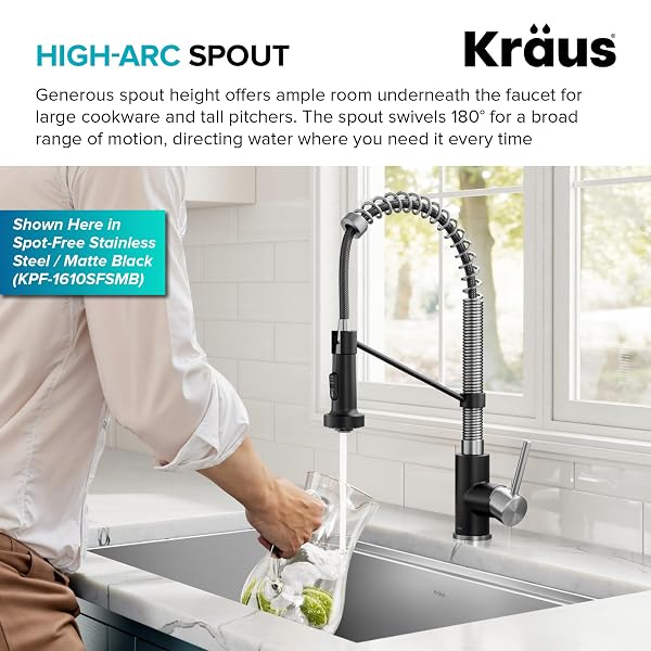 KRAUS BOLDEN COMMERCIAL STYLE 2-FUNCTION SINGLE HANDLE PULL DOWN KITCHEN FAUCET IN SPOT-FREE BRUSHED BRASS, KPF-1610BB