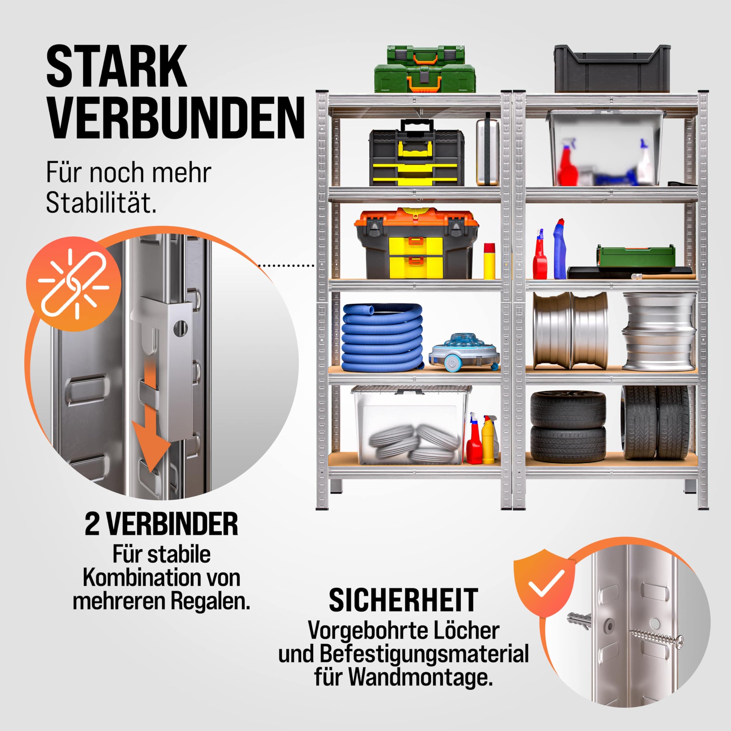 Monzana® 2X Schwerlastregal 180x90x40cm Befestigungsmaterial 1750kg 10 MDF-Platten Kellerregal Lagerregal Steckregal Metallregal Werkstattregal Silber 4