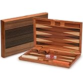 YMI Pasadena Wooden Inlaid Backgammon Set, 15 in | Wooden inlaid backgammon set, folds with magnets, 15.2 x 9.4 x 1.8 in case, checkers, dice, doubling cube, 2.12 lbs.