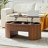 QHITTY Fluted Coffee Table with Lifting Top, Oval Wood Lift Top Coffee Table with Hidden Compartment, Mid Century Pull up Cen