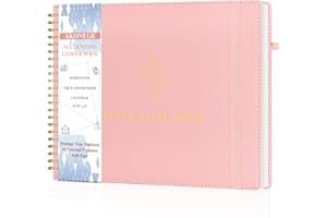 AKONEGE Accounting Ledger Book for Personal & Small Business Bookkeeping, Horizontal Income and Expense Tracker Notebook with Calendar, Hardcover Columnar Log Journal 10.78" x 8", Dusty Pink