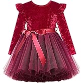 UNICOMIDEA 1-6T Toddler Velvet Dress Little Girls Tutu Tulle Crewneck Long Sleeve Holiday Party Fashion Dresses