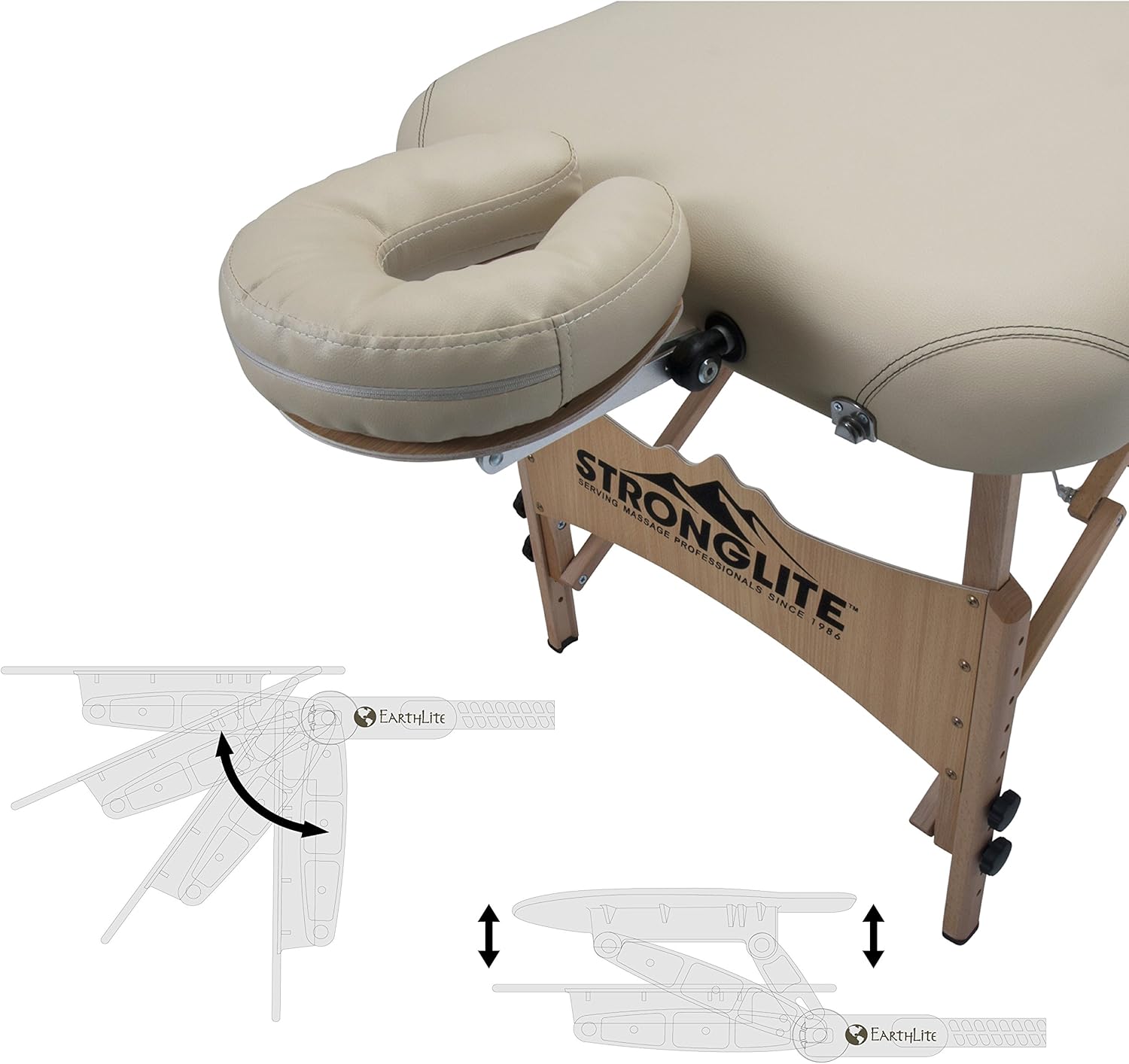 STRONGLITE Portable Massage Table Olympia - Double Knobs, Package w/ Adjustable Face Cradle, Face Pillow, Half Round Bolster, Microfiber Sheet Set & Carry Case (28x73"): Sports & Outdoors