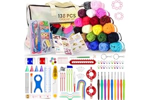 JC PRECIOUS 138-Piece Complete Crochet Kit for Beginners Adults & Kids, 25 Acrylic Yarn Colors, Ergonomic Hooks, Scarf Loom, Pompom Makers| Make Amigurumi, Scarves, More| Learn to Crochet Book| Ideal for All Ages