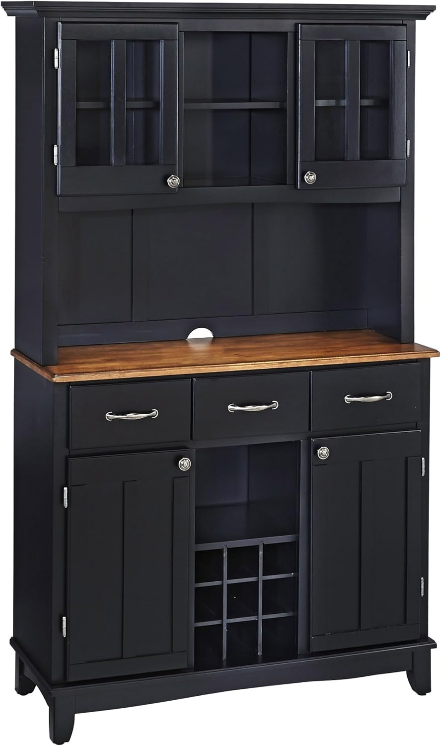 Buffet of Buffets Black with Natural Wood Top with Hutch by Home Styles
