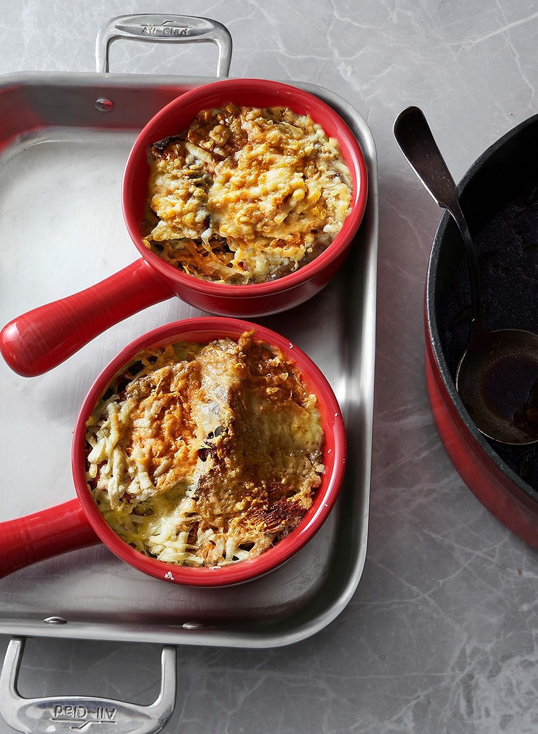  | LE TAUCI French Onion Soup Bowls With Handles, 15 Ounce for Soup, chili, beef stew, Set of 4, Red: Soup Bowls