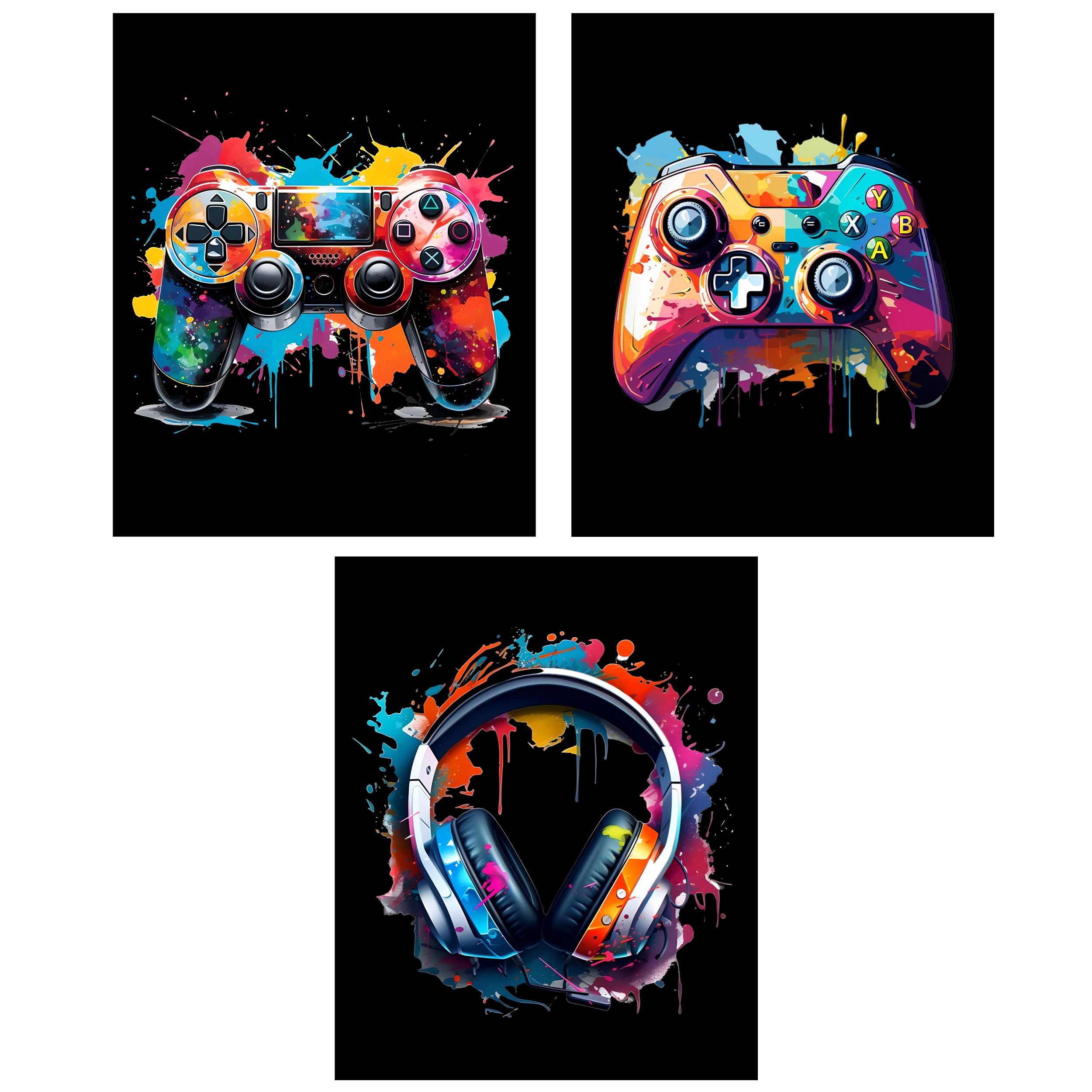 EDUS Watercolor Gaming Poster Set of 3 (20.3 x 25.4), Game Wall Art Decor, Gamer Accessories Room Decoration (UNFRAMED) — image 1