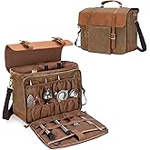 LoDrid Portable Bartender Bag for Bar Kits, Vintage Genuine Leather Waxed Canvas Travel Bar Case with Thick Inner Dividers an