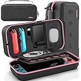 Switch OLED Carrying Case Compatible with Nintendo Switch & OLED, Portable Switch Travel Carry Case Fit for Joy-Con and Adapter, Hard Shell Protective Switch Pouch Bag with 20 Games, Pink