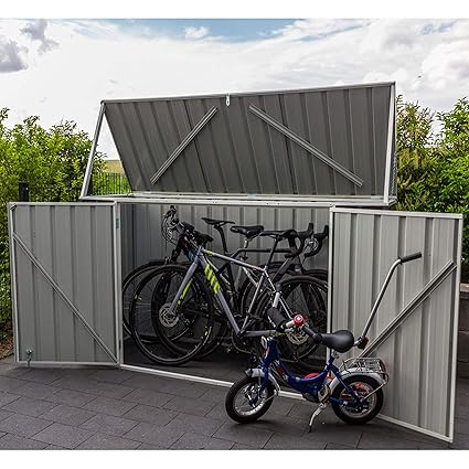 ABSCO Fahrradbox, Metallgerätebox, Fahrradgarage, Mülltonnenbox grau // 225x78x115 cm // Aufbewahrungsbox