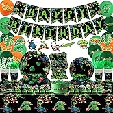 KEFAN Reptile Party Decorations, Wildlife Lizards Snakes Crocodiles Party Tableware Supplies including HAPPY BIRTHDAY Banner, Plates, Cups, Napkins, Tablecloth, Balloons-Serves 20