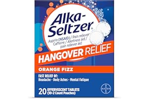 Alka-Seltzer Hangover Relief Effervescent Tablets Formulated for Fast Relief of Headaches, Body Aches and Mental Fatigue, 20CT