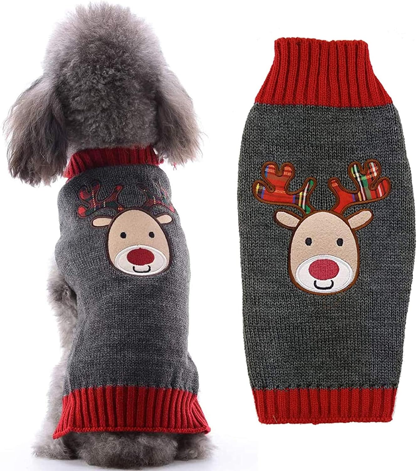 ABRRLO Dog Christmas Jumper Outfits Grey Reindeer Ugly Xmas Pet Sweater Puppy Cat Holiday Costume New Year Clothes Gift for Small Medium Large Dogs (Grey Reindeer,L)