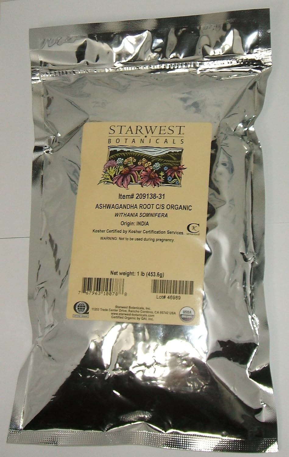 Ashwagandha Root C/S Organic Starwest Botanicals 1 lb
