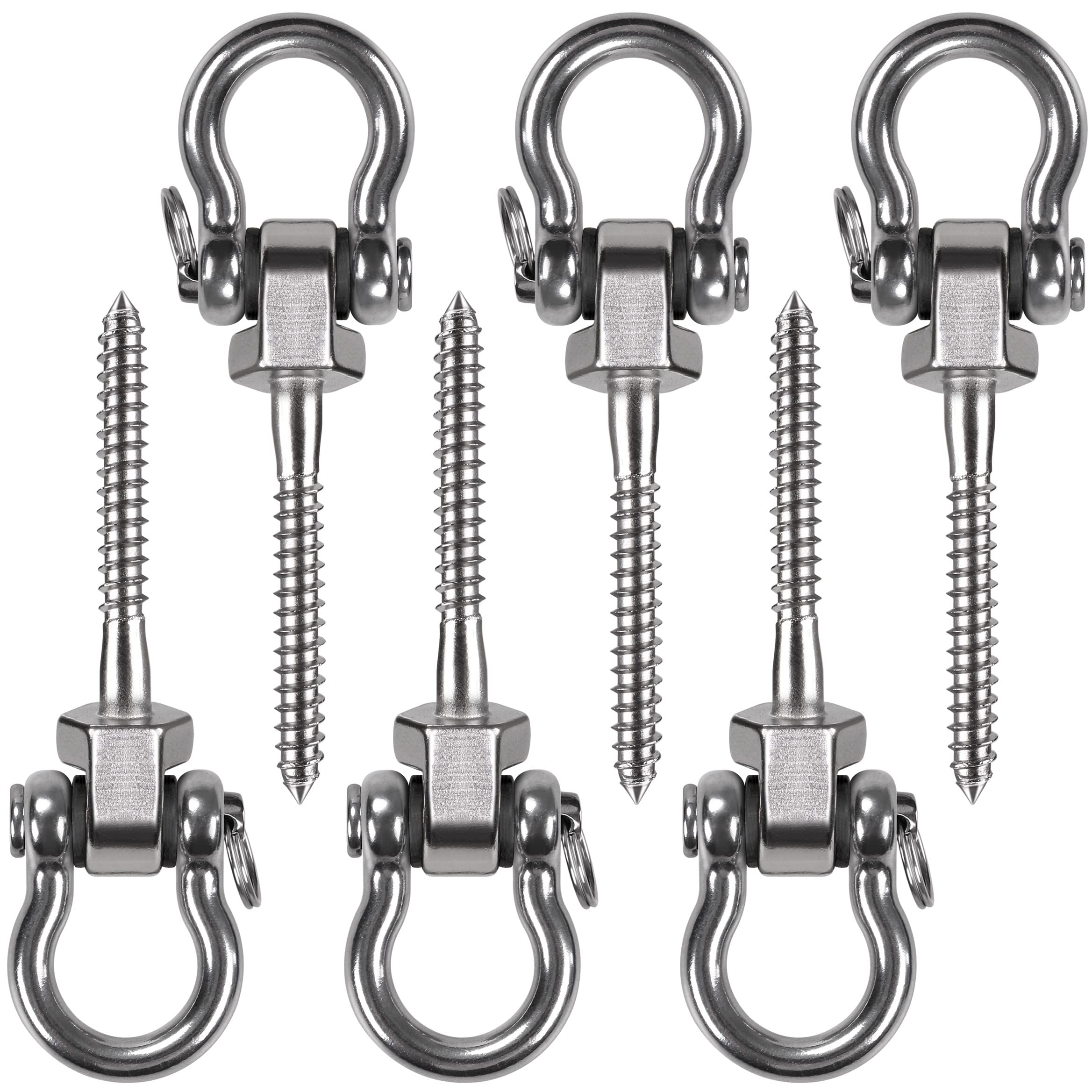 BeneLabel 6pcs Swing Hanger, Heavy Duty Hammock Hook Hanging Chair Eye Bolt Screw 130mm Swivel Ceiling Beam Mounting Bracket for Aerial Yoga/Punching Bag/Sandbag, 1800lbs