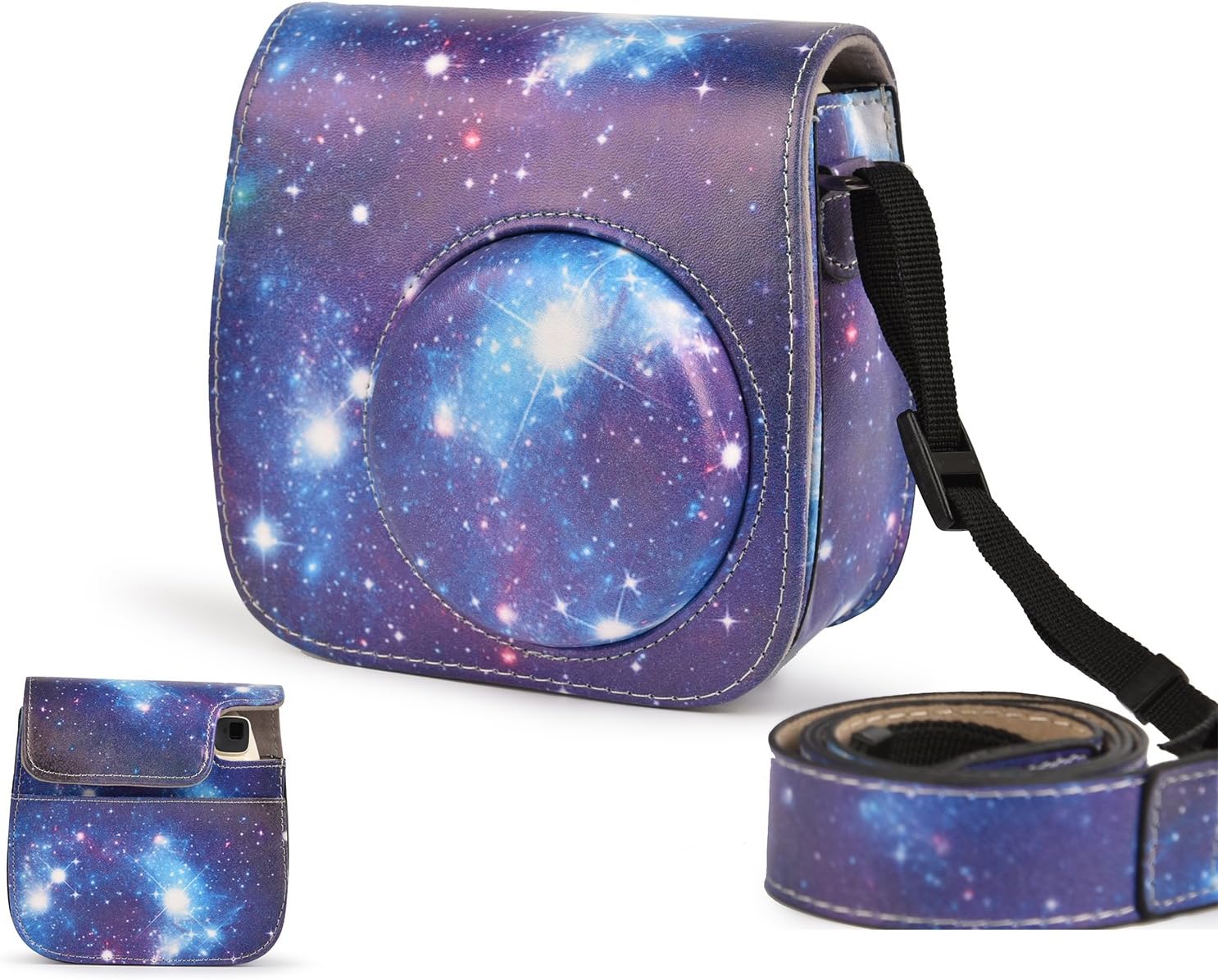 CAMSIR Galaxy Star Camera Case Bag PU Leather Starry Sky Camera Cover Case with Shoulder Strap and Pocket for Fujifilm Instax Mini 8 8+ / Mini 9 Instant Camera
