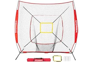 Storgem Baseball and Softball Practice Net 7×7ft Portable Hitting Pitching Batting Training Net Baseball Backstop Net with Batting Tee and Strike Zone and Bow Frame